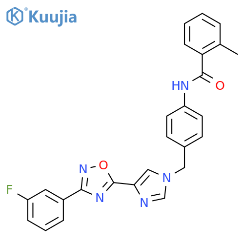 N-[4-({4-[3-(3-fluorophenyl)-1,2,4-oxadiazol-5-yl]-1H-imidazol-1-yl}methyl)phenyl]-2-methylbenzamide structure
