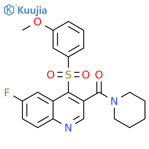 6-fluoro-4-(3-methoxybenzenesulfonyl)-3-(piperidine-1-carbonyl)quinoline structure