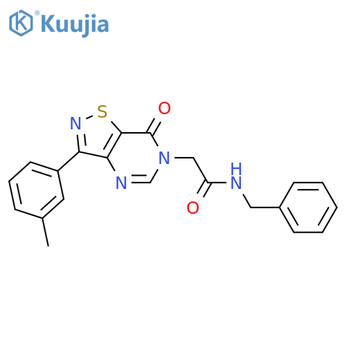 N-benzyl-2-[3-(3-methylphenyl)-7-oxo-6H,7H-[1,2]thiazolo[4,5-d]pyrimidin-6-yl]acetamide structure
