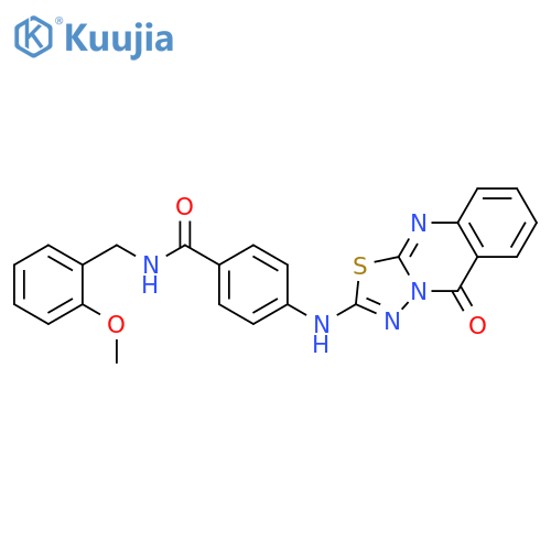 N-[(2-methoxyphenyl)methyl]-4-({5-oxo-5H-[1,3,4]thiadiazolo[2,3-b]quinazolin-2-yl}amino)benzamide structure