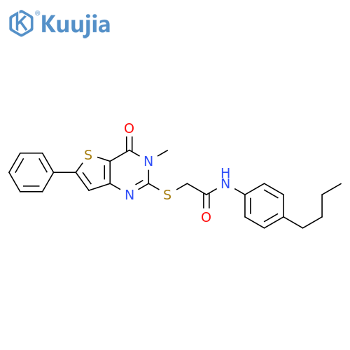 N-(4-butylphenyl)-2-({3-methyl-4-oxo-6-phenyl-3H,4H-thieno[3,2-d]pyrimidin-2-yl}sulfanyl)acetamide structure