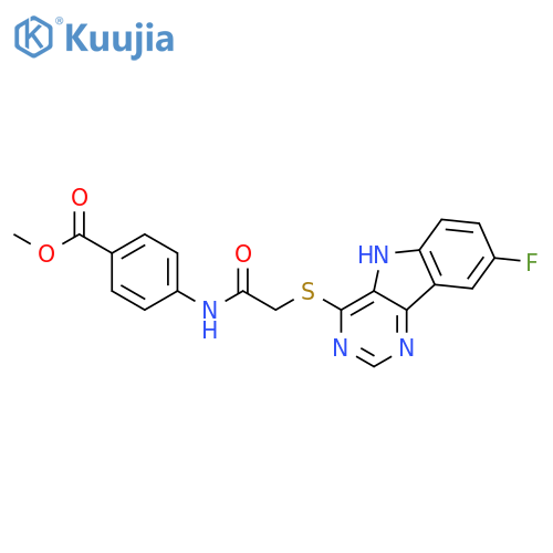 methyl 4-[2-({8-fluoro-5H-pyrimido[5,4-b]indol-4-yl}sulfanyl)acetamido]benzoate structure