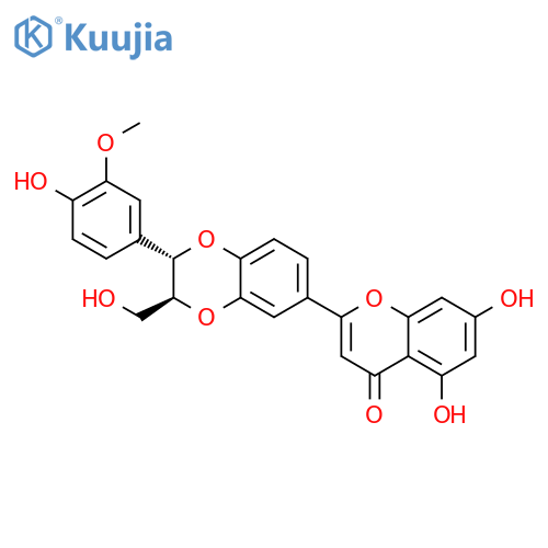 4H-1-Benzopyran-4-one, 2-[(2S,3S)-2,3-dihydro-2-(4-hydroxy-3-methoxyphenyl)-3-(hydroxymethyl)-1,4-benzodioxin-6-yl]-5,7-dihydroxy- structure