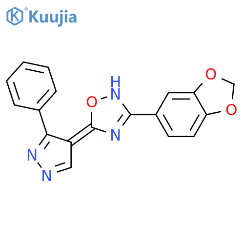 3-(2H-1,3-benzodioxol-5-yl)-5-(3-phenyl-1H-pyrazol-4-yl)-1,2,4-oxadiazole structure