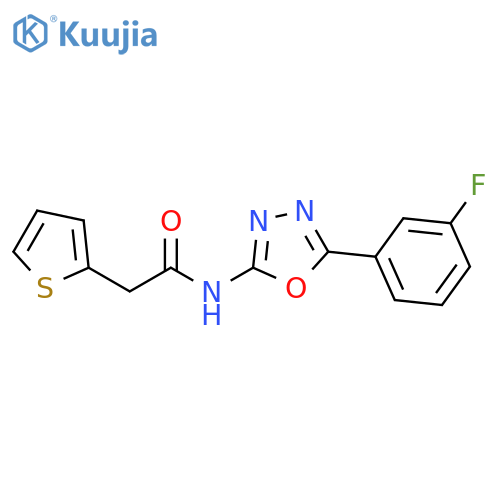 N-[5-(3-fluorophenyl)-1,3,4-oxadiazol-2-yl]-2-(thiophen-2-yl)acetamide structure