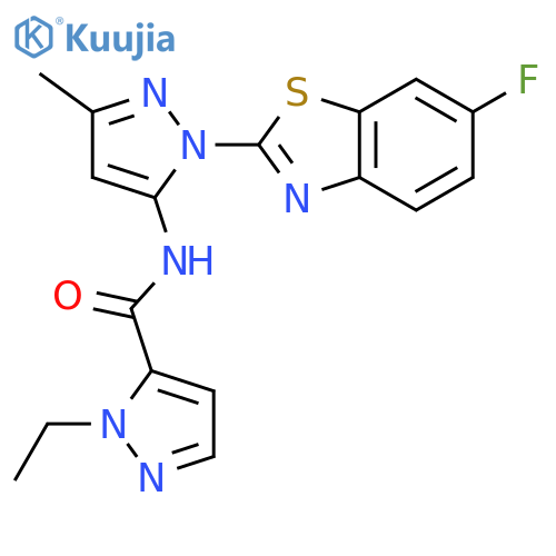 1-ethyl-N-1-(6-fluoro-1,3-benzothiazol-2-yl)-3-methyl-1H-pyrazol-5-yl-1H-pyrazole-5-carboxamide structure