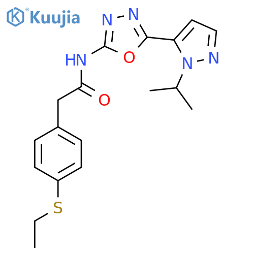 2-4-(ethylsulfanyl)phenyl-N-{5-1-(propan-2-yl)-1H-pyrazol-5-yl-1,3,4-oxadiazol-2-yl}acetamide structure