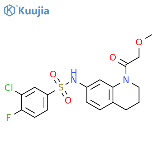3-chloro-4-fluoro-N-[1-(2-methoxyacetyl)-1,2,3,4-tetrahydroquinolin-7-yl]benzene-1-sulfonamide structure