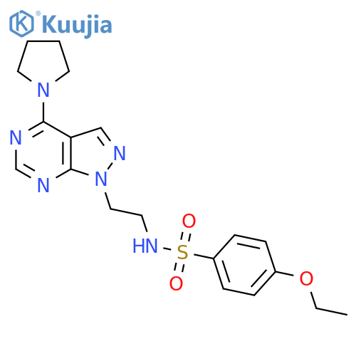 4-ethoxy-N-{2-4-(pyrrolidin-1-yl)-1H-pyrazolo3,4-dpyrimidin-1-ylethyl}benzene-1-sulfonamide structure
