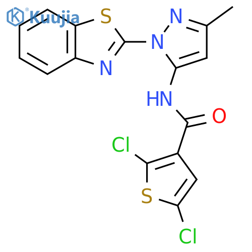 N-1-(1,3-benzothiazol-2-yl)-3-methyl-1H-pyrazol-5-yl-2,5-dichlorothiophene-3-carboxamide structure