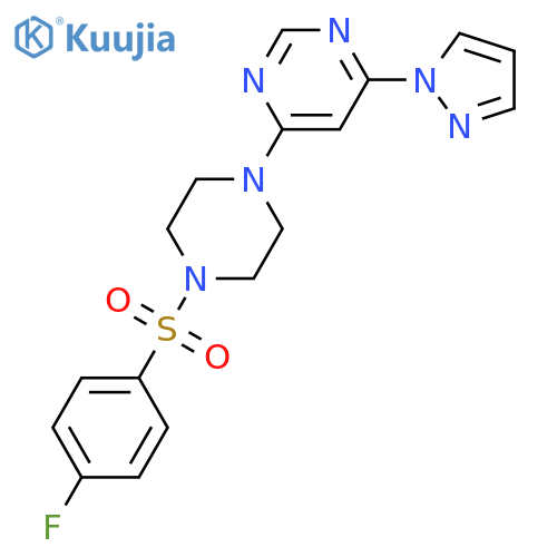 4-[4-(4-fluorobenzenesulfonyl)piperazin-1-yl]-6-(1H-pyrazol-1-yl)pyrimidine structure