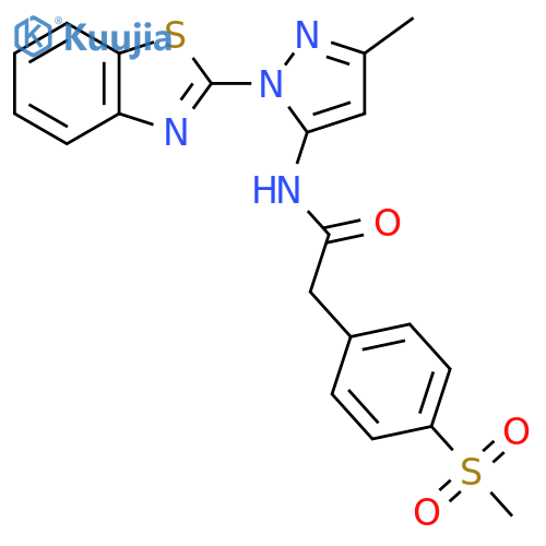 N-1-(1,3-benzothiazol-2-yl)-3-methyl-1H-pyrazol-5-yl-2-(4-methanesulfonylphenyl)acetamide structure