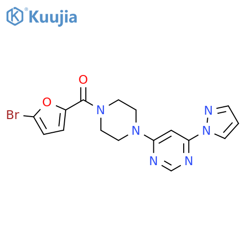 4-4-(5-bromofuran-2-carbonyl)piperazin-1-yl-6-(1H-pyrazol-1-yl)pyrimidine structure