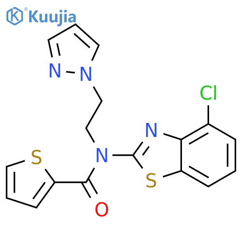 N-(4-chloro-1,3-benzothiazol-2-yl)-N-2-(1H-pyrazol-1-yl)ethylthiophene-2-carboxamide structure