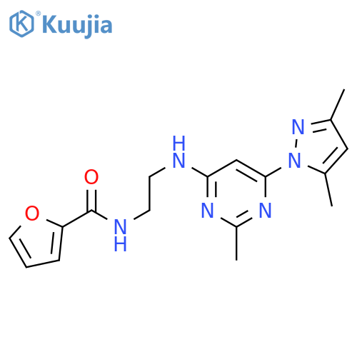 N-(2-{[6-(3,5-dimethyl-1H-pyrazol-1-yl)-2-methylpyrimidin-4-yl]amino}ethyl)furan-2-carboxamide structure