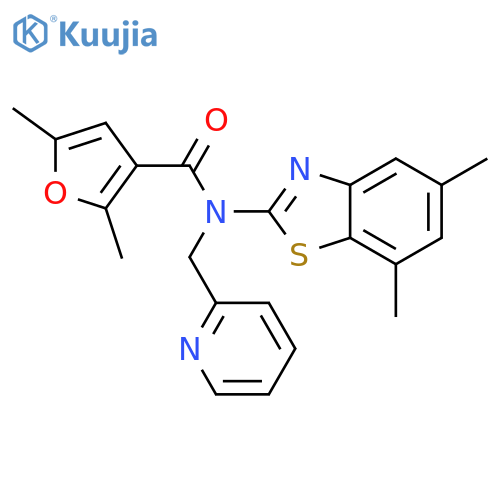 N-(5,7-dimethyl-1,3-benzothiazol-2-yl)-2,5-dimethyl-N-[(pyridin-2-yl)methyl]furan-3-carboxamide structure