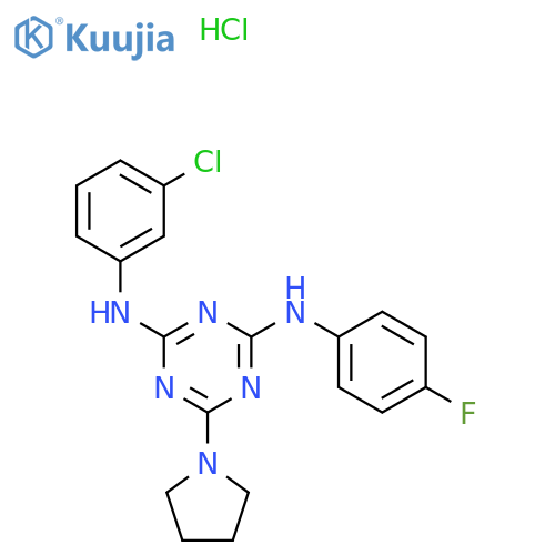 N2-(3-chlorophenyl)-N4-(4-fluorophenyl)-6-(pyrrolidin-1-yl)-1,3,5-triazine-2,4-diamine hydrochloride structure