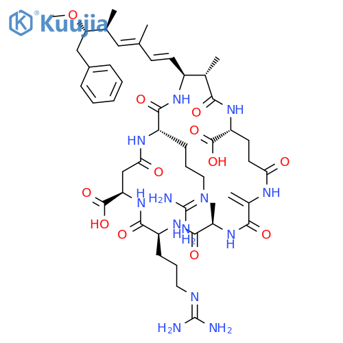Cyclo[2,3-didehydroalanyl-D-alanyl-L-arginyl-D-b-aspartyl-L-arginyl-(2S,3S,4E,6E,8S,9S)-3-amino-9-methoxy-2,6,8-trimethyl-10-phenyl-4,6-decadienoyl-D-g-glutamyl] structure