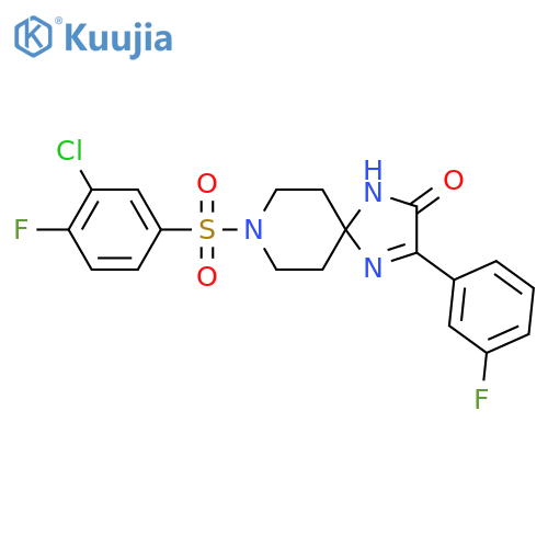 8-(3-chloro-4-fluorobenzenesulfonyl)-3-(3-fluorophenyl)-1,4,8-triazaspiro[4.5]dec-3-en-2-one structure