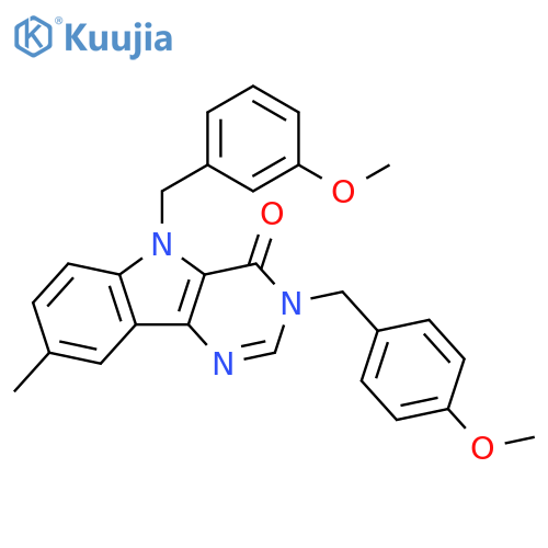 5-[(3-methoxyphenyl)methyl]-3-[(4-methoxyphenyl)methyl]-8-methyl-3H,4H,5H-pyrimido[5,4-b]indol-4-one structure