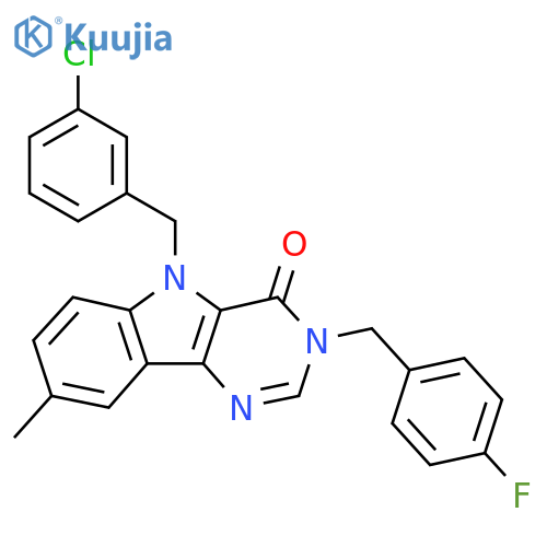 5-[(3-chlorophenyl)methyl]-3-[(4-fluorophenyl)methyl]-8-methyl-3H,4H,5H-pyrimido[5,4-b]indol-4-one structure