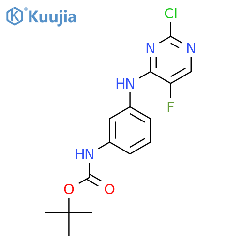 Tert-butyl (3-((2-chloro-5-fluoropyrimidin-4-yl)amino)phenyl)carbamate structure