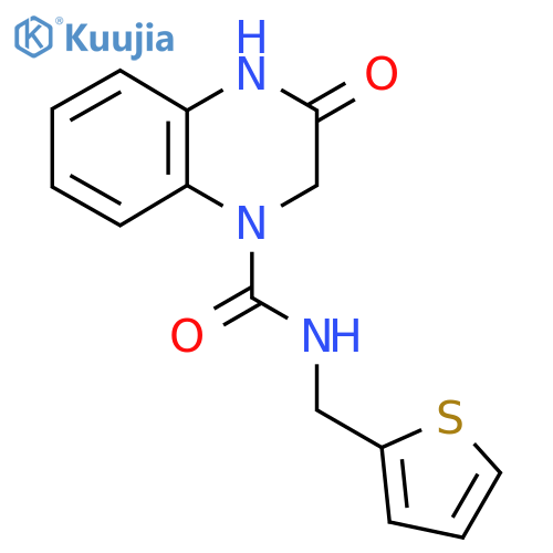 3-oxo-N-(thiophen-2-yl)methyl-1,2,3,4-tetrahydroquinoxaline-1-carboxamide structure