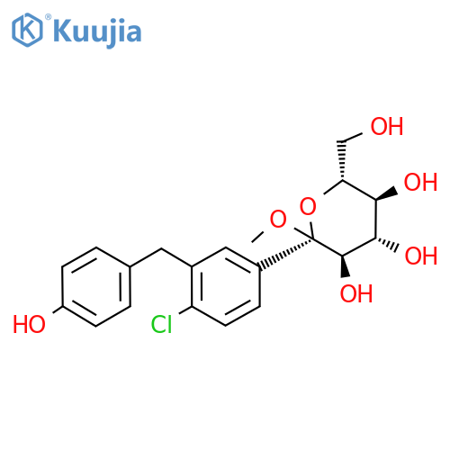 (2S,3R,4S,5S,6R)-2-[4-chloro-3-(4-hydroxy-benzyl)-phenyl]-6-hydroxymethyl-2-methoxy-tetrahydro-pyran-3,4,5-triol structure