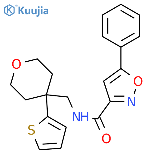 5-phenyl-N-{4-(thiophen-2-yl)oxan-4-ylmethyl}-1,2-oxazole-3-carboxamide structure
