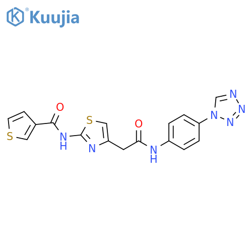 N-4-({4-(1H-1,2,3,4-tetrazol-1-yl)phenylcarbamoyl}methyl)-1,3-thiazol-2-ylthiophene-3-carboxamide structure