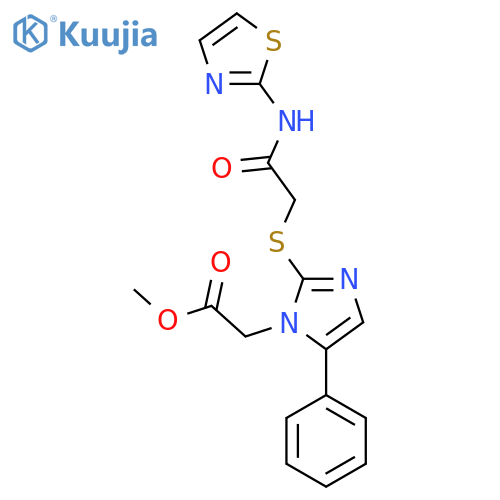 methyl 2-[5-phenyl-2-({[(1,3-thiazol-2-yl)carbamoyl]methyl}sulfanyl)-1H-imidazol-1-yl]acetate structure