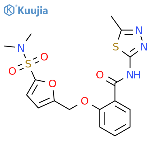 2-{5-(dimethylsulfamoyl)furan-2-ylmethoxy}-N-(5-methyl-1,3,4-thiadiazol-2-yl)benzamide structure
