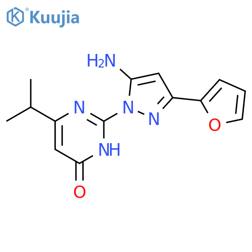 2-[5-amino-3-(furan-2-yl)-1H-pyrazol-1-yl]-6-(propan-2-yl)-3,4-dihydropyrimidin-4-one structure