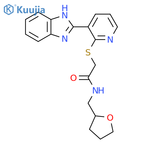 2-{3-(1H-1,3-benzodiazol-2-yl)pyridin-2-ylsulfanyl}-N-(oxolan-2-yl)methylacetamide structure