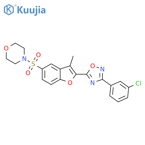 4-({2-[3-(3-chlorophenyl)-1,2,4-oxadiazol-5-yl]-3-methyl-1-benzofuran-5-yl}sulfonyl)morpholine structure