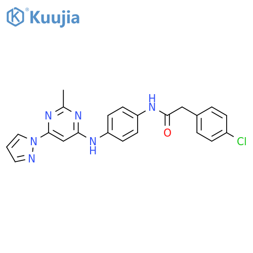 2-(4-chlorophenyl)-N-(4-{[2-methyl-6-(1H-pyrazol-1-yl)pyrimidin-4-yl]amino}phenyl)acetamide structure