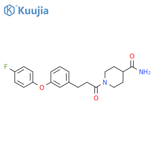 1-{3-3-(4-fluorophenoxy)phenylpropanoyl}piperidine-4-carboxamide structure