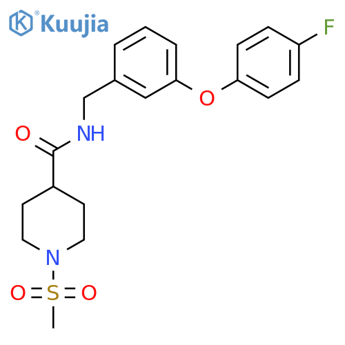 N-{3-(4-fluorophenoxy)phenylmethyl}-1-methanesulfonylpiperidine-4-carboxamide structure