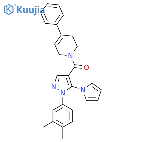 1-1-(3,4-dimethylphenyl)-5-(1H-pyrrol-1-yl)-1H-pyrazole-4-carbonyl-4-phenyl-1,2,3,6-tetrahydropyridine structure