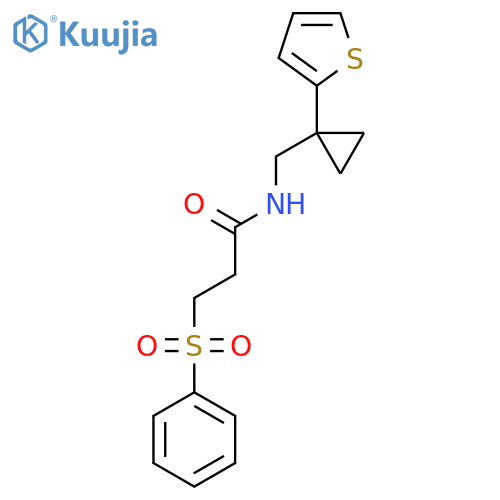 3-(benzenesulfonyl)-N-{1-(thiophen-2-yl)cyclopropylmethyl}propanamide structure