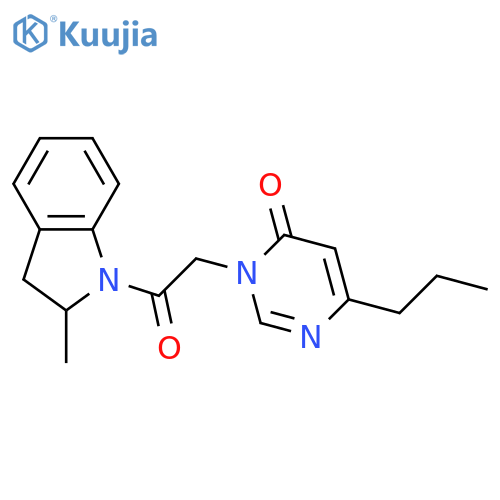 3-[2-(2-methyl-2,3-dihydro-1H-indol-1-yl)-2-oxoethyl]-6-propyl-3,4-dihydropyrimidin-4-one structure