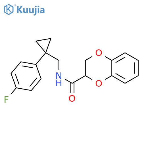 N-{1-(4-fluorophenyl)cyclopropylmethyl}-2,3-dihydro-1,4-benzodioxine-2-carboxamide structure