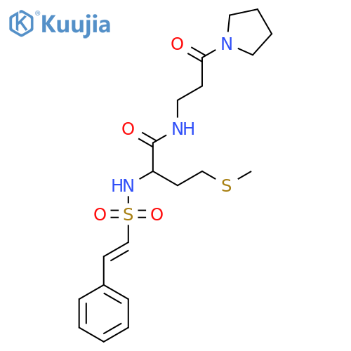 4-(methylsulfanyl)-N-[3-oxo-3-(pyrrolidin-1-yl)propyl]-2-(2-phenylethenesulfonamido)butanamide structure