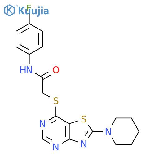 N-(4-fluorophenyl)-2-{[2-(piperidin-1-yl)-[1,3]thiazolo[4,5-d]pyrimidin-7-yl]sulfanyl}acetamide structure