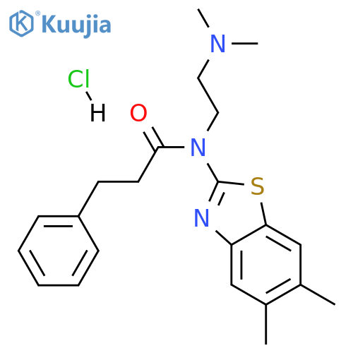 N-(5,6-dimethyl-1,3-benzothiazol-2-yl)-N-[2-(dimethylamino)ethyl]-3-phenylpropanamide hydrochloride structure
