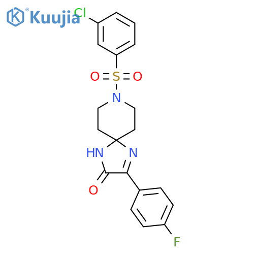 8-(3-chlorobenzenesulfonyl)-3-(4-fluorophenyl)-1,4,8-triazaspiro[4.5]dec-3-en-2-one structure