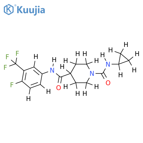 N1-cyclopropyl-N4-[4-fluoro-3-(trifluoromethyl)phenyl]piperidine-1,4-dicarboxamide structure