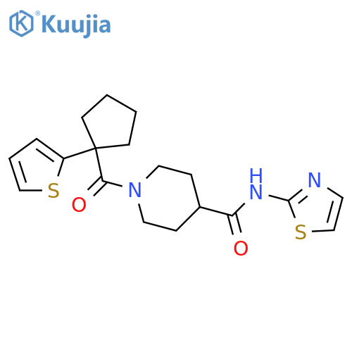 N-(1,3-thiazol-2-yl)-1-1-(thiophen-2-yl)cyclopentanecarbonylpiperidine-4-carboxamide structure