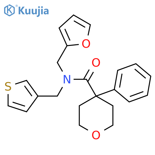 N-(furan-2-yl)methyl-4-phenyl-N-(thiophen-3-yl)methyloxane-4-carboxamide structure