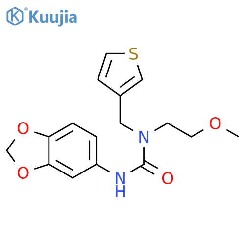 1-(2H-1,3-benzodioxol-5-yl)-3-(2-methoxyethyl)-3-(thiophen-3-yl)methylurea structure